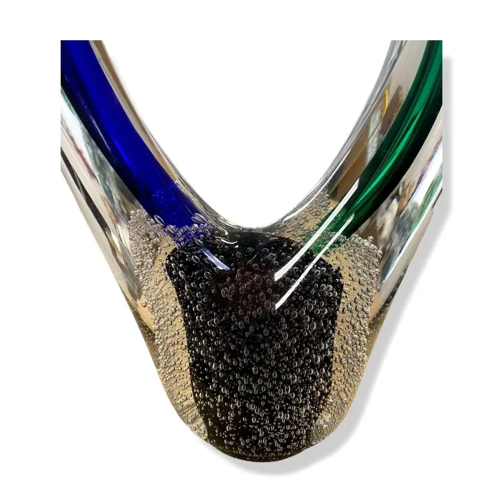 $375 John-Richard Collection Clear Blue Green Swirls Of Color III Sculpture